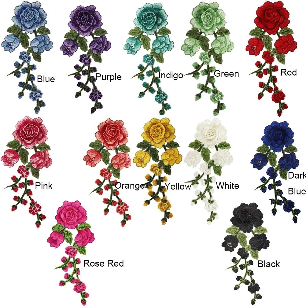 Custom Applique Patch Rose Embroidery Iron On Flower Appliques Patches for Sewing, Clothing, Scrapbooking Decorative