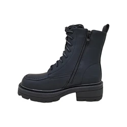 Combat Boots Women White PU Leather Motorcycle Boots Punk Gothic Shoes Fashion Lace Up Black Ankle Boots Female Shoes