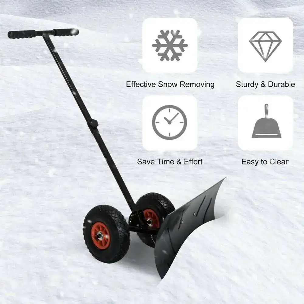 29 Inch Wheeled Shovel Adjustable Height Multi-Angle Pusher Garden Snow Plow Shovel With Wheels Outdoor Path Cleaner