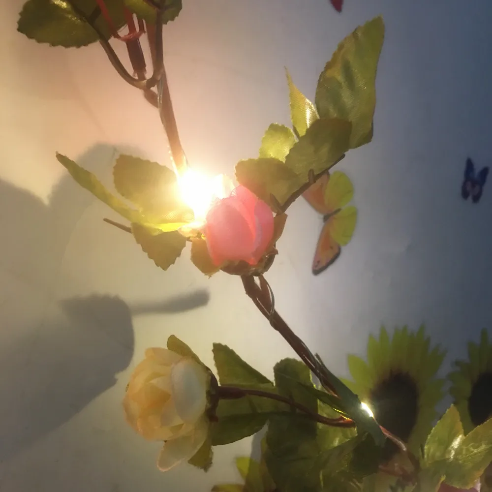 DACHAN HANDMADE 2.2M 25 LEDs Pink Rose Flower Garland Copper Warm LED Fairy String Lights for Christmas Wedding Decoration