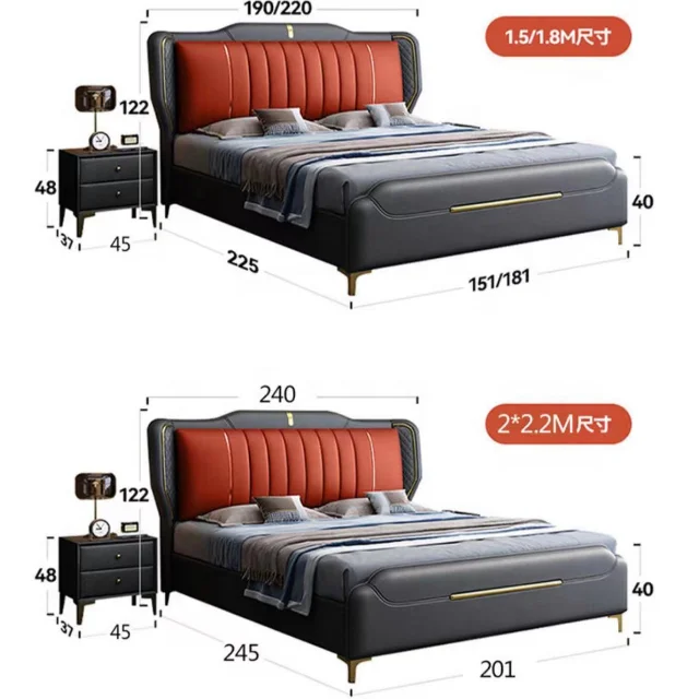 Natural Beige Linen Fabric Upholstered King Size Vintage French Wooden Beds