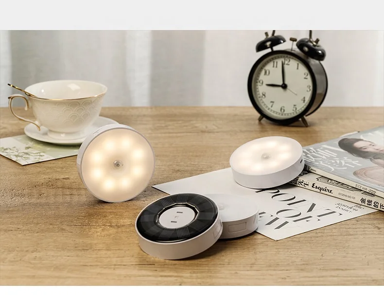 New Version Motion Sensor Lights USB and Solar Recharge Battery-Powered LED Night Lights Stick-Anywhere Stair Wall Lights