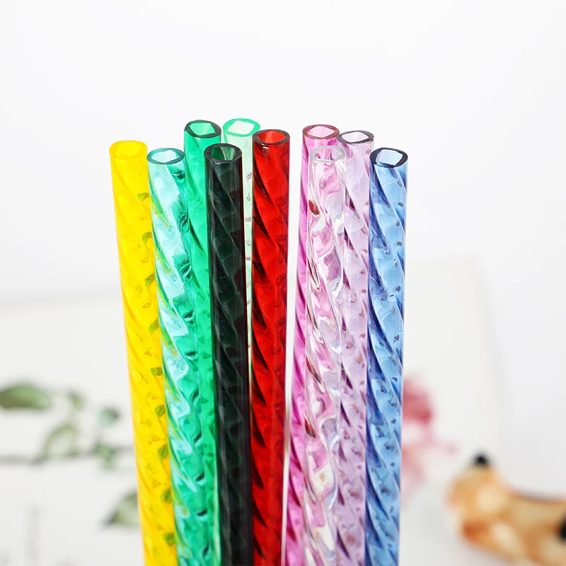 Hot sales PETG Colorful Straw, Reusable Hard Plastic Spiral Drinking Plastic straws, crystal twirl reusable straw