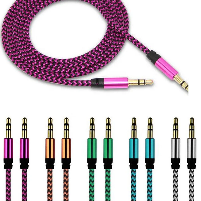 2021 Hot Selling High Quality Nylon Fabric Braided 3.5mm Male to Male Stereo Jack Aux Audio Cable for Car Headphone