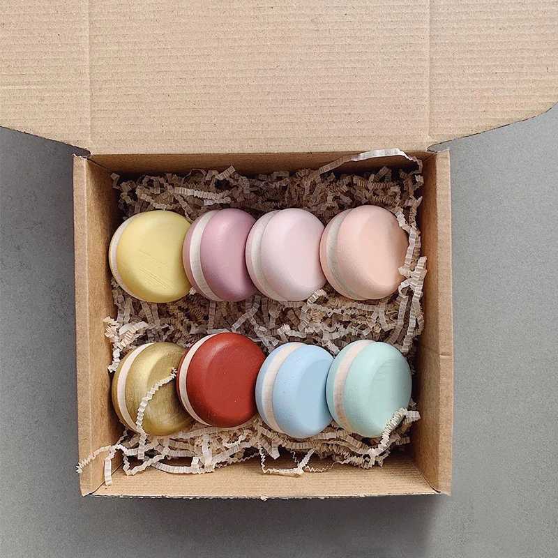 Newest Design Educational Macarons Wooden Pretend Play Food Dessert Toy Set for Kids