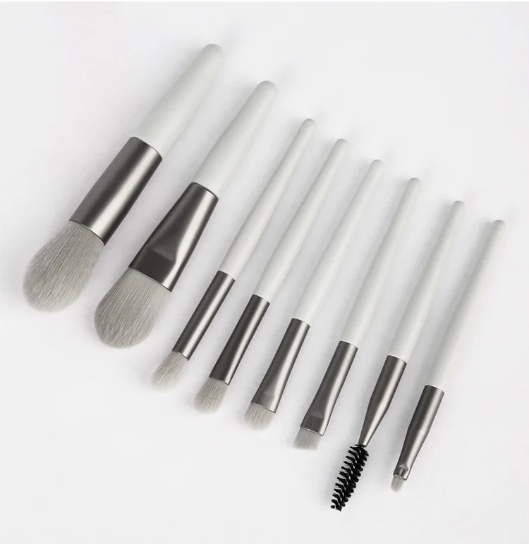 Custom Logo Portable 8pcs Plastic Handle Nylon Hair Makeup Brushes High Quality Make Up Tools Kit Makeup Brush Set