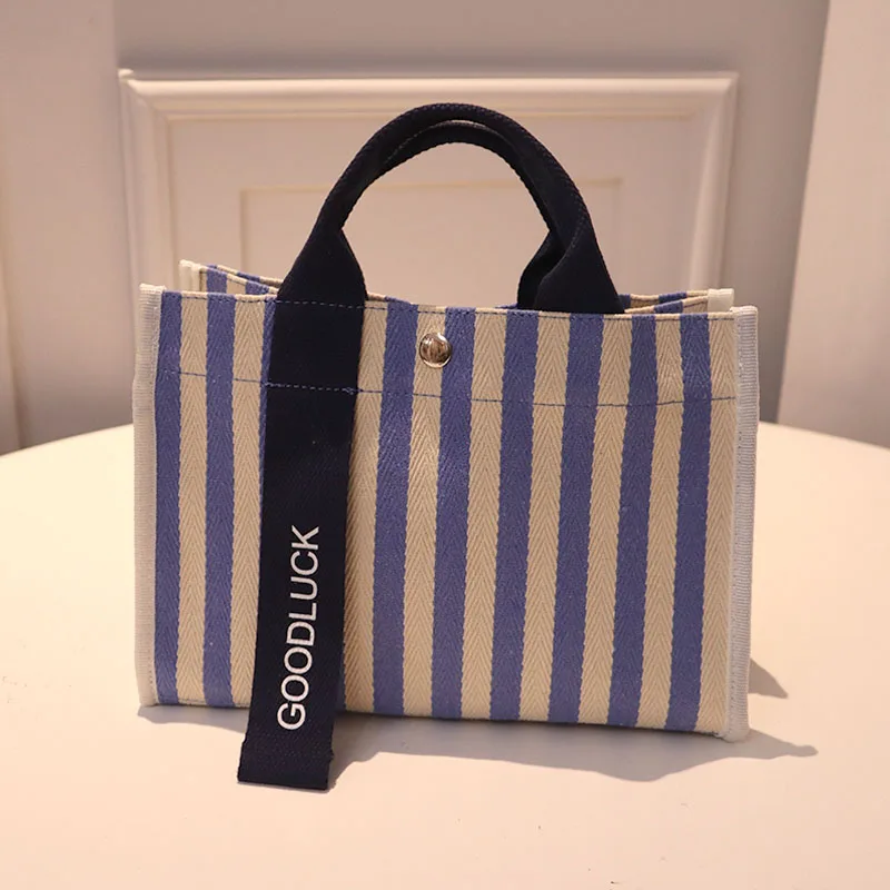 Wholesale Mini Cotton Tote Bag High Quality Canvas Cotton Lady Stripped Tote Shopping Bags For Women