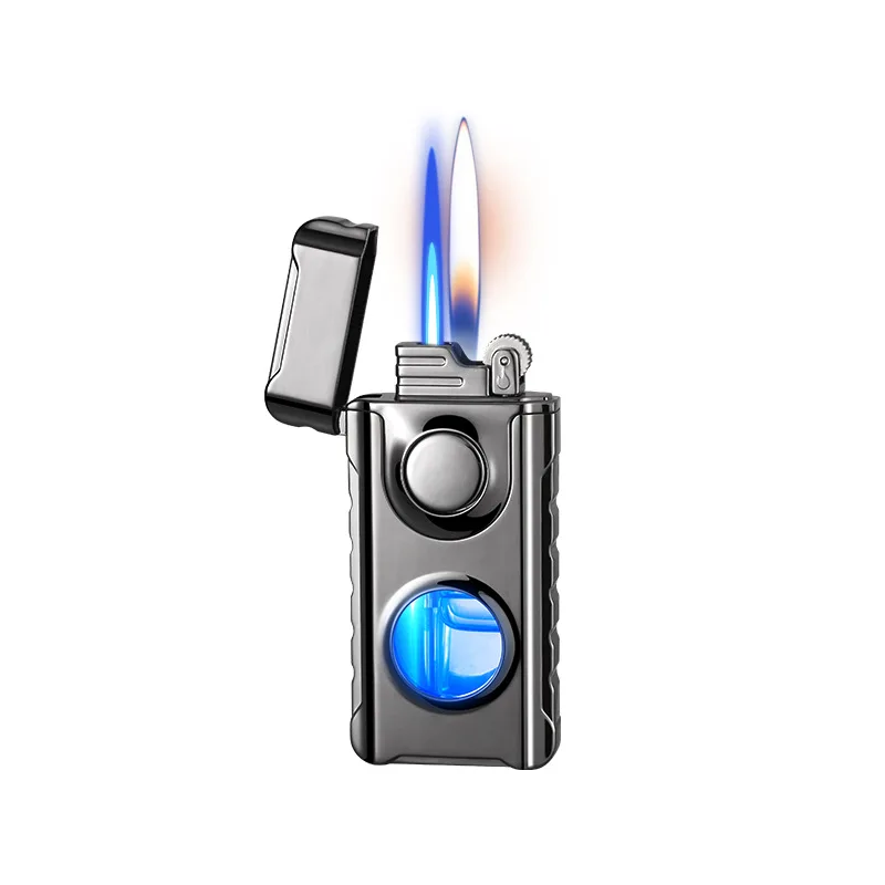 Creative Perspective of Double Fire Direct Charge and Open Fire Lighter with Blue Light Lighter