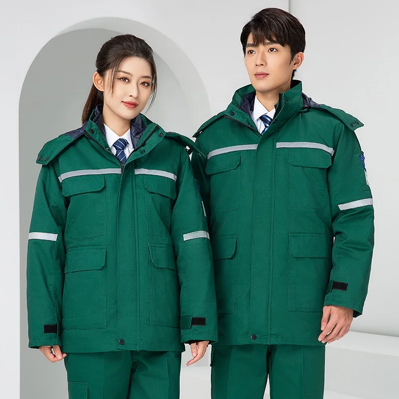 Factory Wholesale Winter Warm Hi Vis Protection Safety Work Wear Uniform Anti-Static Cotton Labor Cotton Jackets Trousers Set