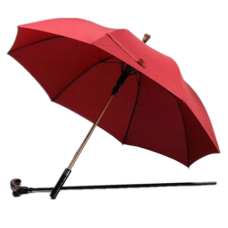 YS-1044 High Quality Walking Stick Umbrella Movable Drawing Plastic Handle  Aluminum Shaft Auto Open Crutch Umbrella
