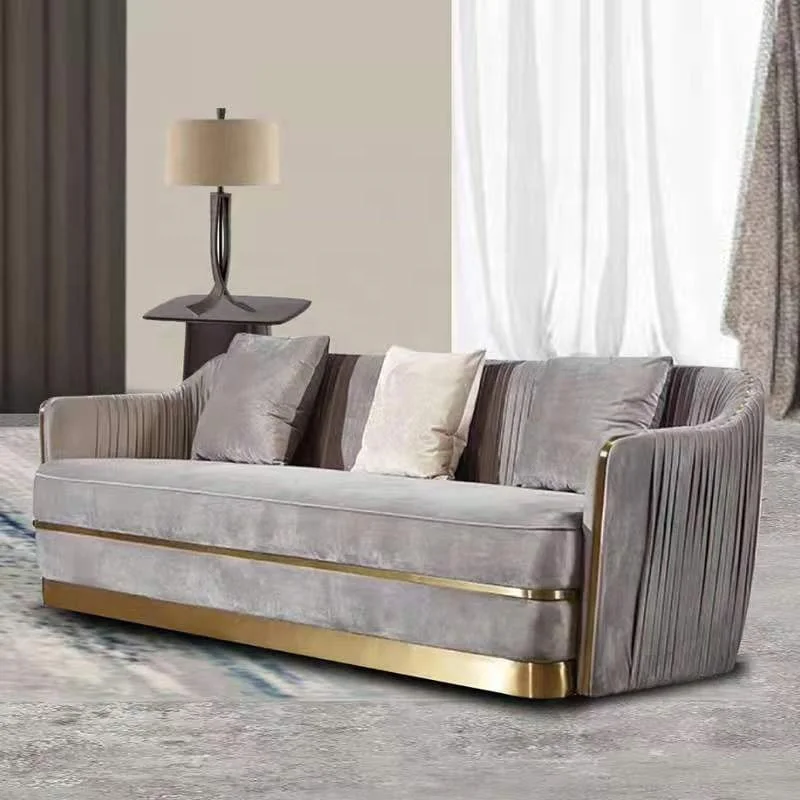 foshan factory living room sofa set furniture luxury modern design pleated velvet fabric sofa couch wrinkle work with head nails
