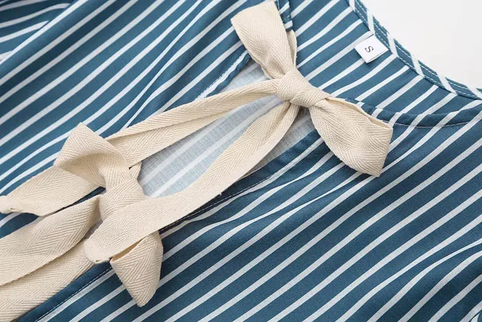 CS060 New 2024 European Design Chic Striped Print Bow Knot Shirt Women Summer Crop Top Blouse 6