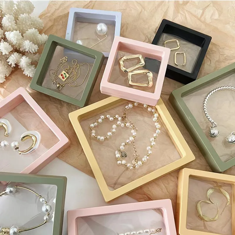 Square Jewelry Display Box Jewelry Stand Storage Display Box Transparent Pe Film Suspension Ring Box