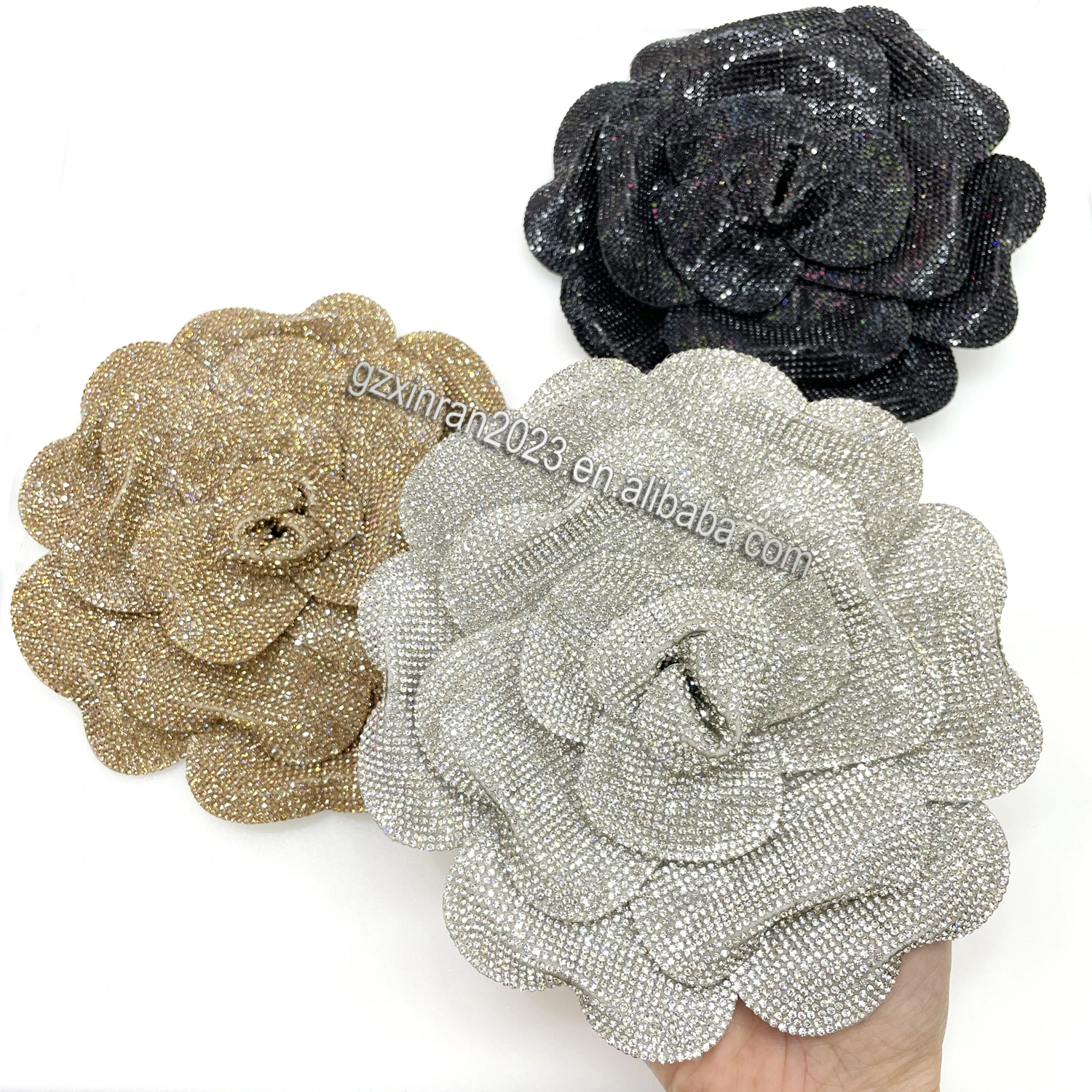 PH810 custom crystal bling flower patch big size 3D rhinestone flower applique for decoration