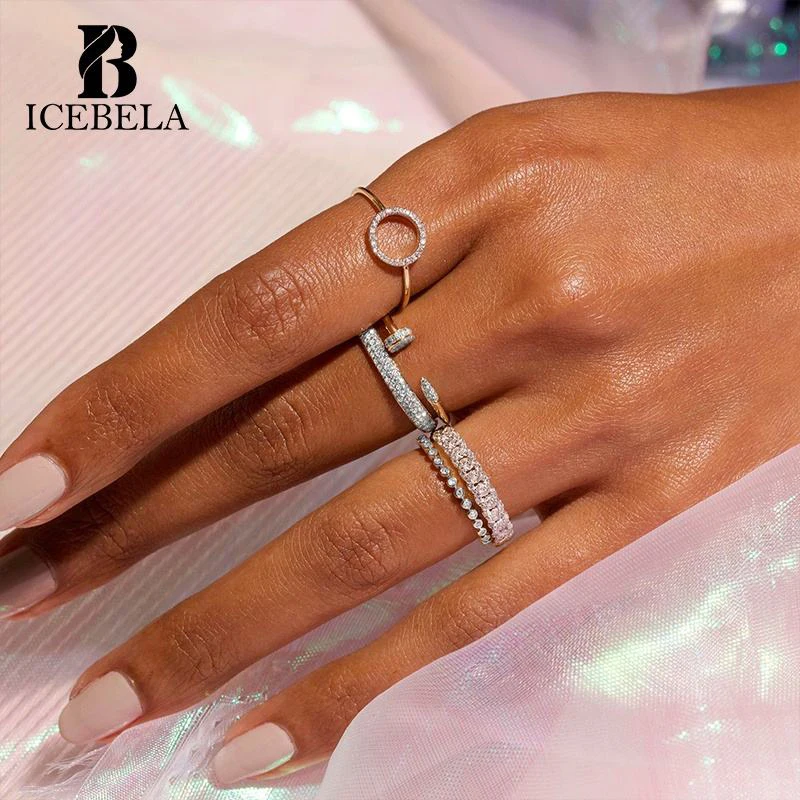 ICEBELA Wholesale Fashion Luxury Fine Jewelry Women Custom 925 Sterling Silver Zircon Designer Adjustable Finger Rings For Girls