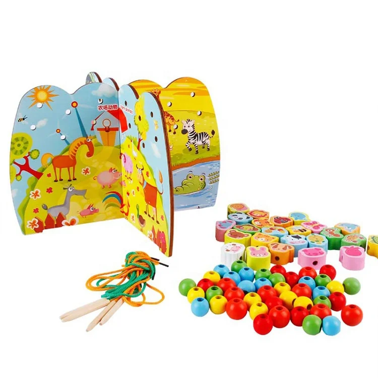 Kids Montessori Wooden Fruit Lacing Stringing Beads Autism Relief Fine Motor Skills Games Educational Toys For Children