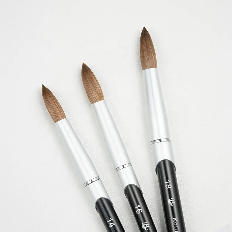 Professional 100% Kolinsky Hair 16# Nail Art Brush New Design with Customized Metal Handle Pure Acrylic Nail Brush