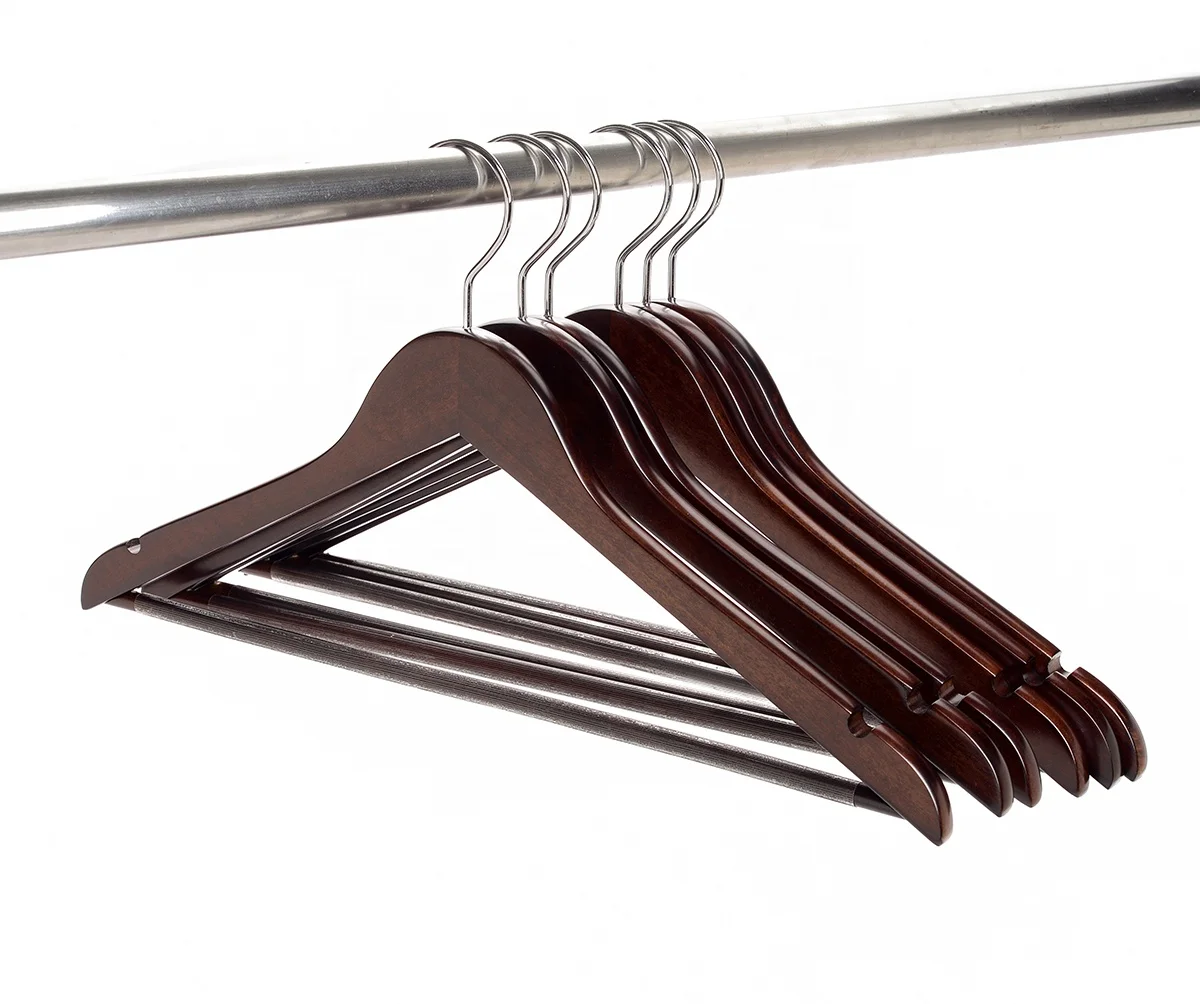 Free Sample Online Hot Selling Smooth Walnut Wood Clothes Hangers Factory Supply