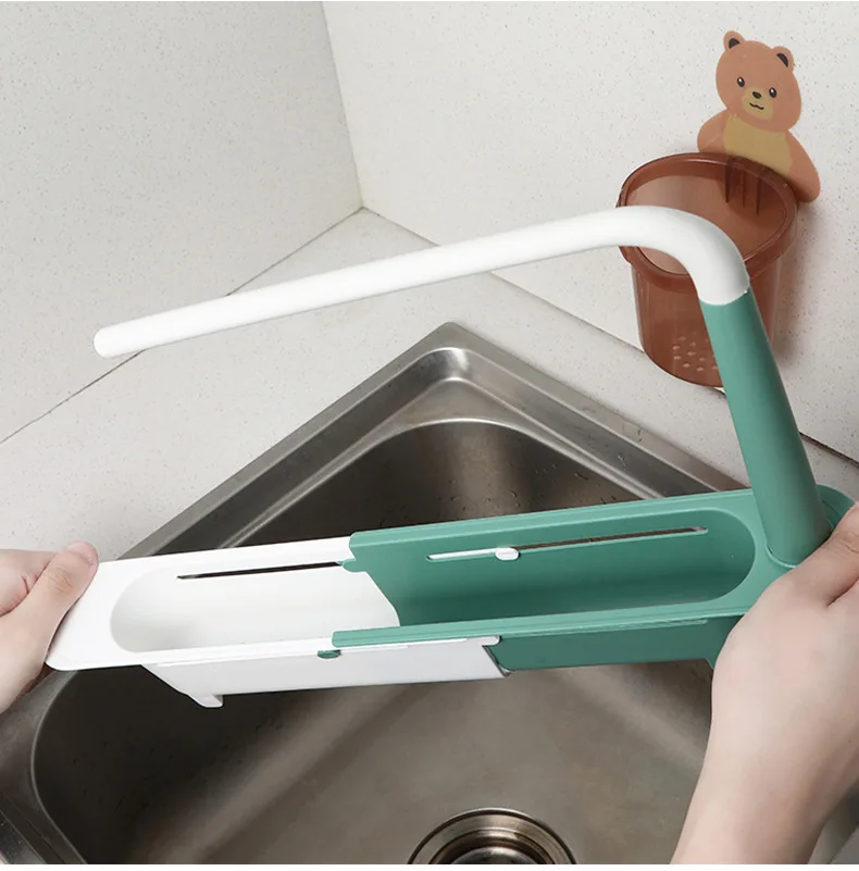 Telescopic Sink Shelf Sink Drain Basket Plastic Kitchen Adjustable Sink Storage Rack Holder