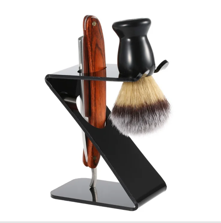 Private Label Shaving Kit Black Acrylic Shaving Brush Stand,Shaving Straight Razor Stand, Shaving Brush and Razor Holder