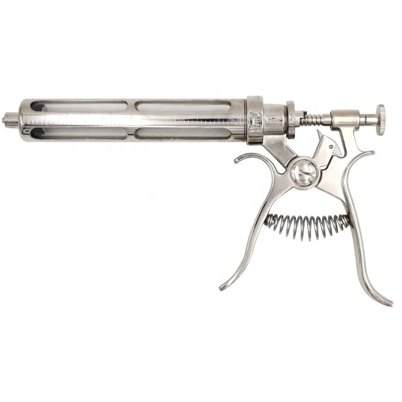 50ml Metal Adjustable Livestock Poultry Animal Pet Vaccine Injector Gun Vet Dosing Veterinary Semi-Automatic Continuous Syringe