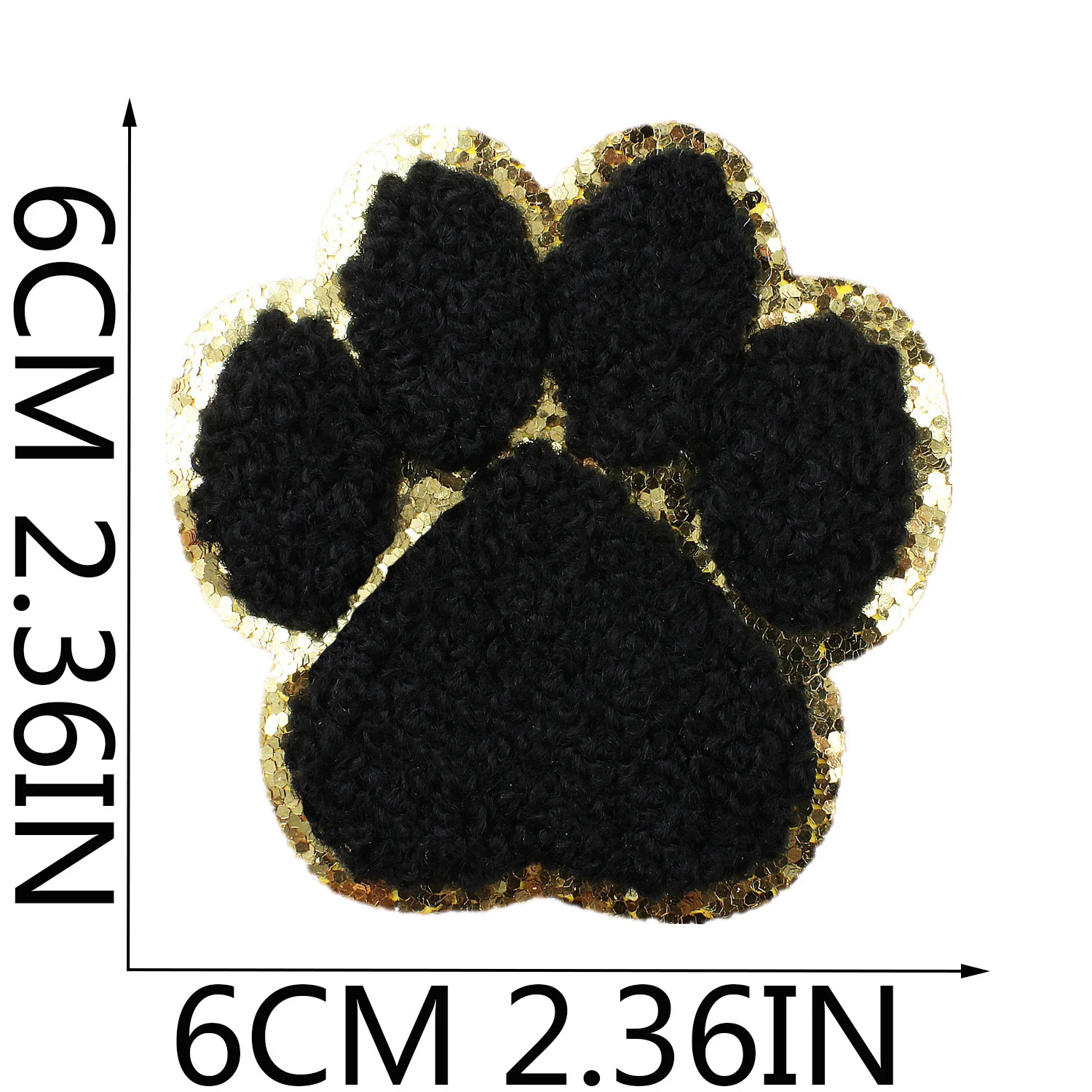 New Design Iron-On Glitter/Sliver Edge Chenille Paw Patch Colorful White Black Leather Clothing Hats Shirts Accessories Badges