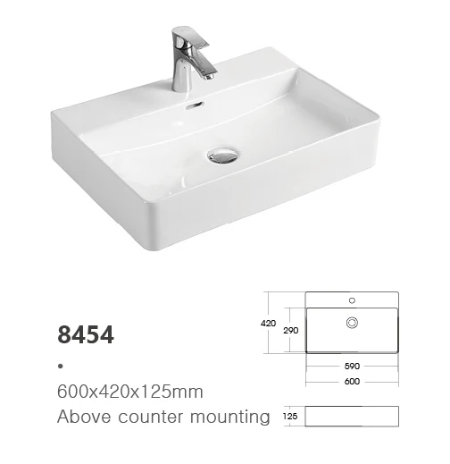 Popular Rectangle Vanity Sink Above Counter Mounting Ceramic Wash Basin Bathroom Hotel Apartment