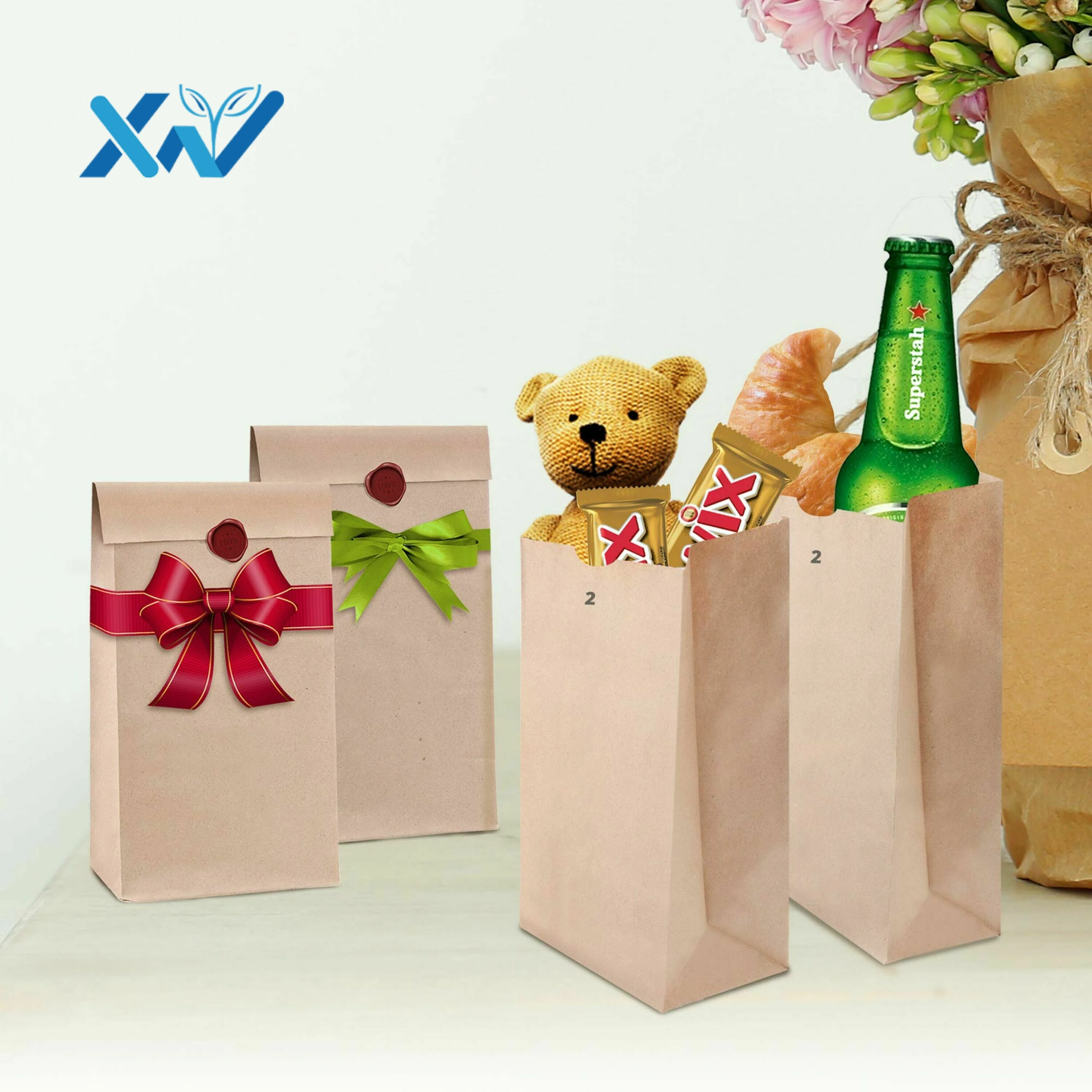 Wholesale Food Grade Custom Printed Logo Sandwich Hot Dog Packaging Brown White Kraft Paper Bag