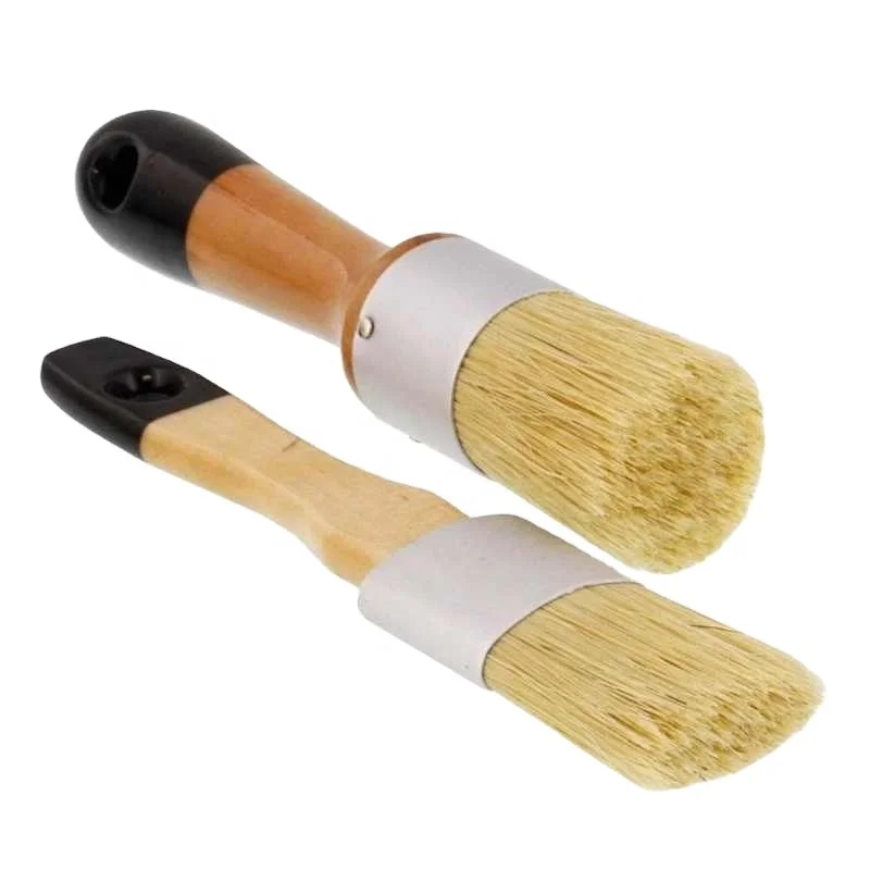 
4 Pcs/Set Flat and Round Chalk Wax Paint Brushes Bristle Stencil Brushes Furniture DIY Painting Waxing Tool 