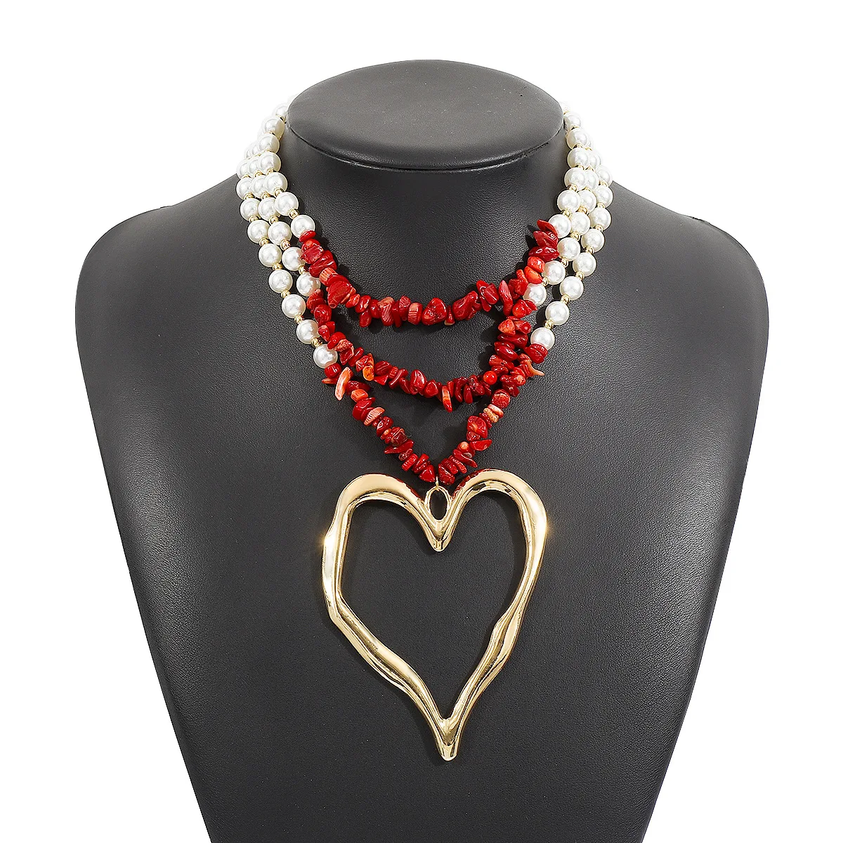 DAIHE 2024 Bohemian Style Multi layered Big Love Beaded Neck chain Spring/Summer Layered Pearl Turquoise Necklace