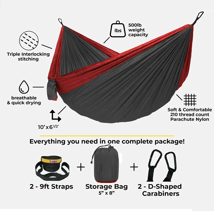 
Free Sample Lightweight Nylon Hamaca Doble , Swing Hanging Portable Lightweight Camping Hammock 