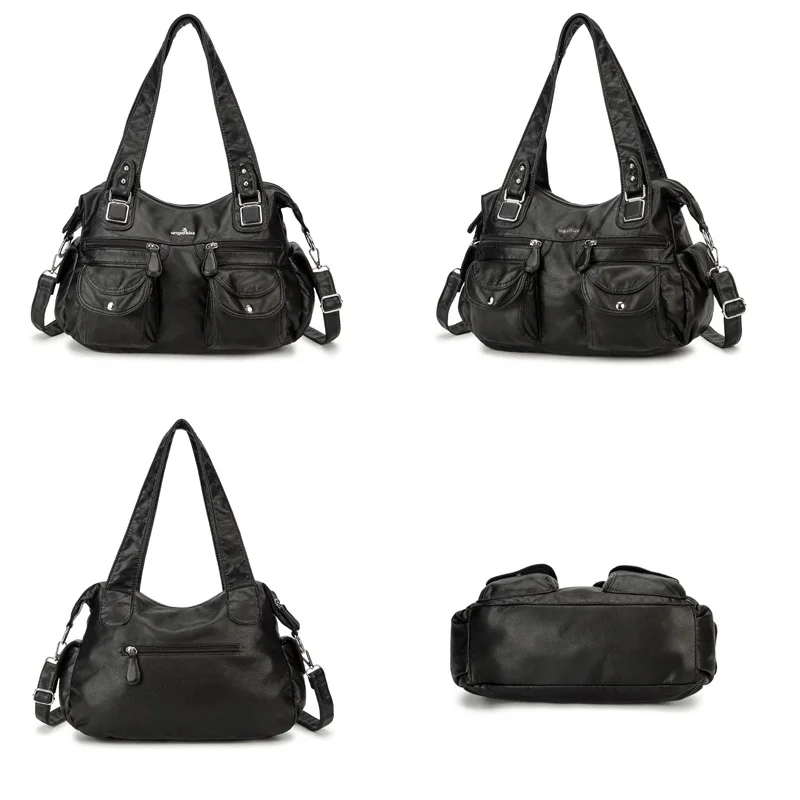 Angel kiss Brand Eco-friendly Soft Pu Leather Women Shoulder Bag Lady Multi-Pocket Handbag