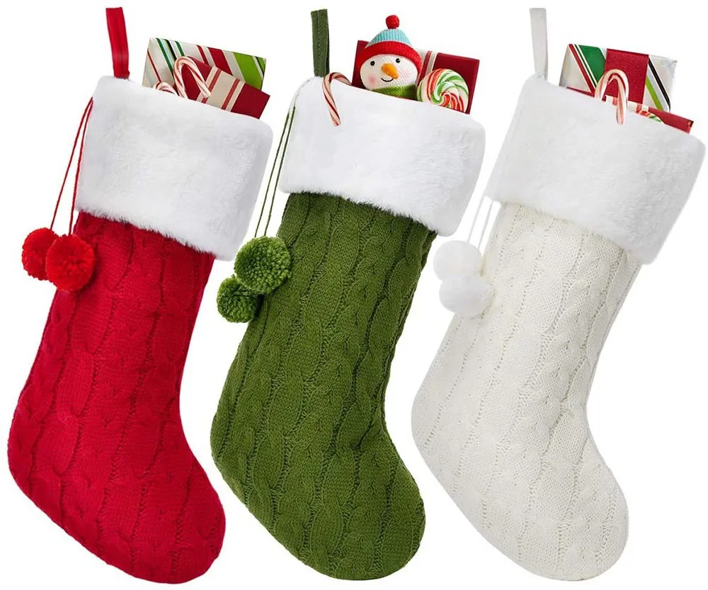 
2020 Cross-border new style Christmas Ornaments knitting wool thick socks hotel Homewear Christmas stockings christmas gift bags 