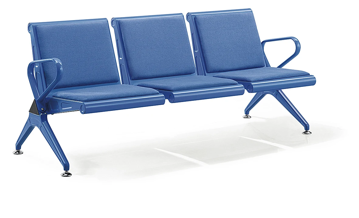 Luxury PU 2 Seater Leather Stainless Steel Guest Waiting chair Chrome Plated Three Seater Bench Hospital Patient Waiting Chair