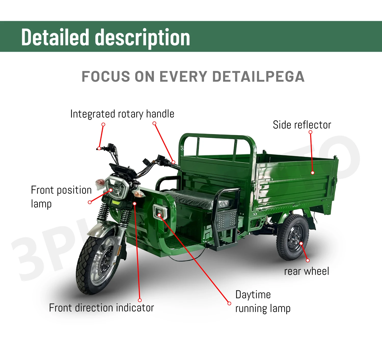 3 Wheels Cargo Electric Scooter Road Approved Ultra Robust 3000W/ 45ah Electric Tricycle