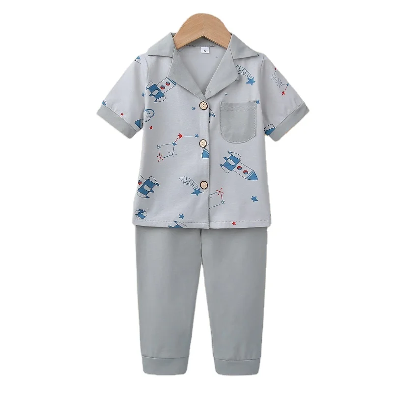 2023 Summer Korean Ins Kids Clothing Sets Children Short Sleeve Trouser Cotton Cartoon Round Neck suit