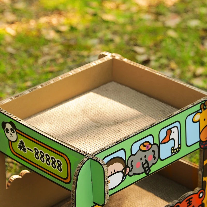 TINYPET Own Design Cat Products Bus Shape Cat Scratcher Corrugated Paper Cat Scratch Post