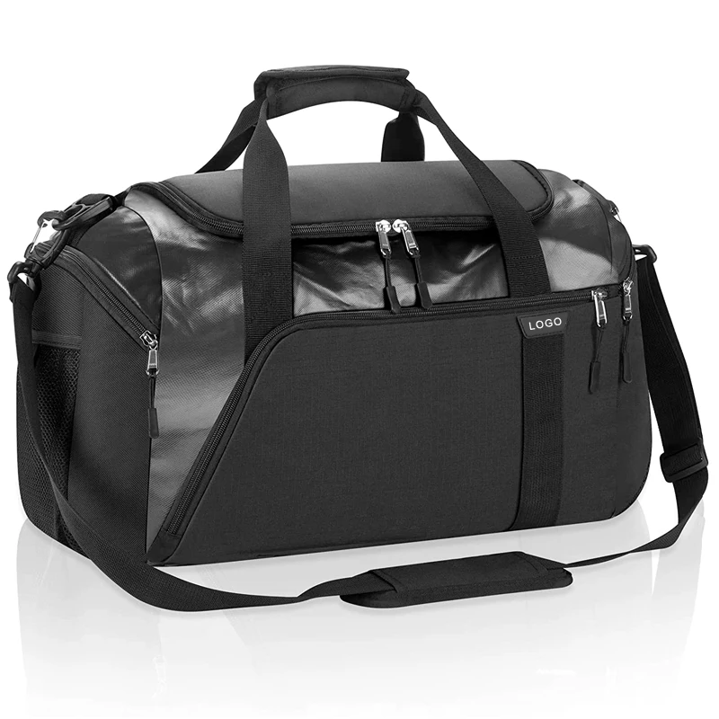 High Quality Waterproof Unisex Sneakers Travel Gym Duffle Bag 2 Bottle Holders Printed Metallic Sports Training Bag Zippered