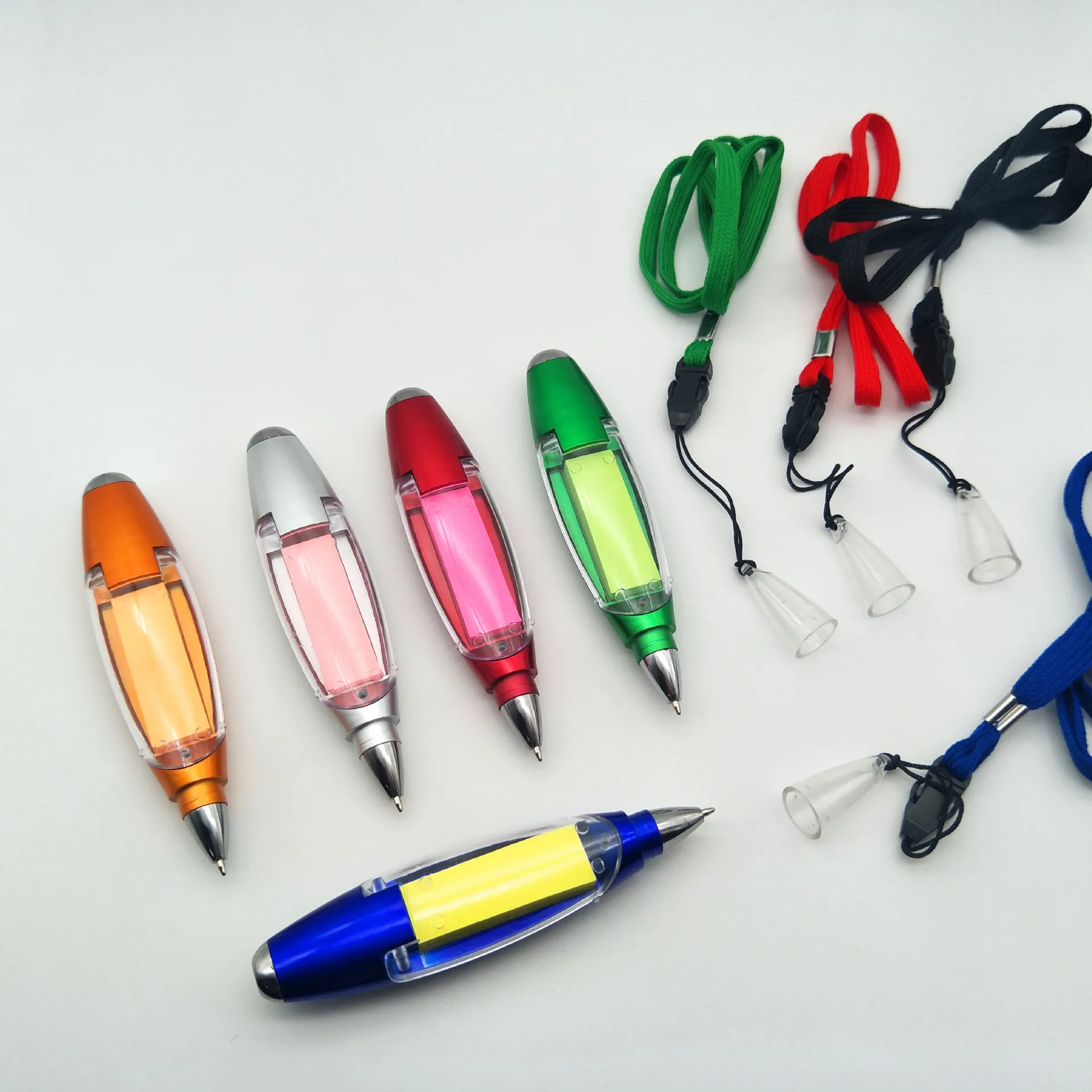 Creative stationery 3 in 1 multifunction led light lanyard ballpoint pens plastic ball pen gift logo pen with sticky note