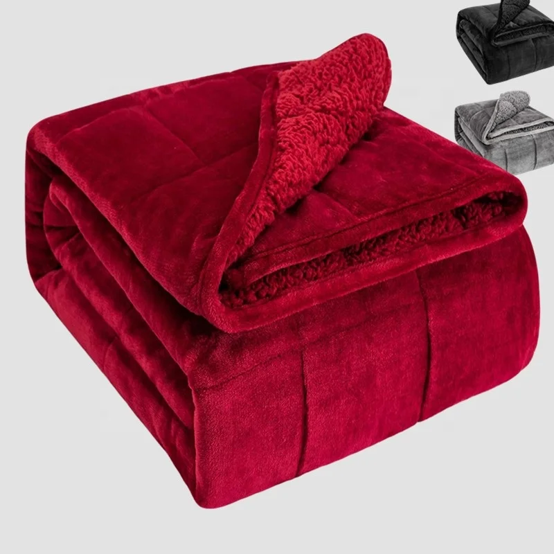 Twin queen king size sherpa 10lbs 15lbs reduce autism anxiety gravity snsory weighted minky blanket sherpa blanket