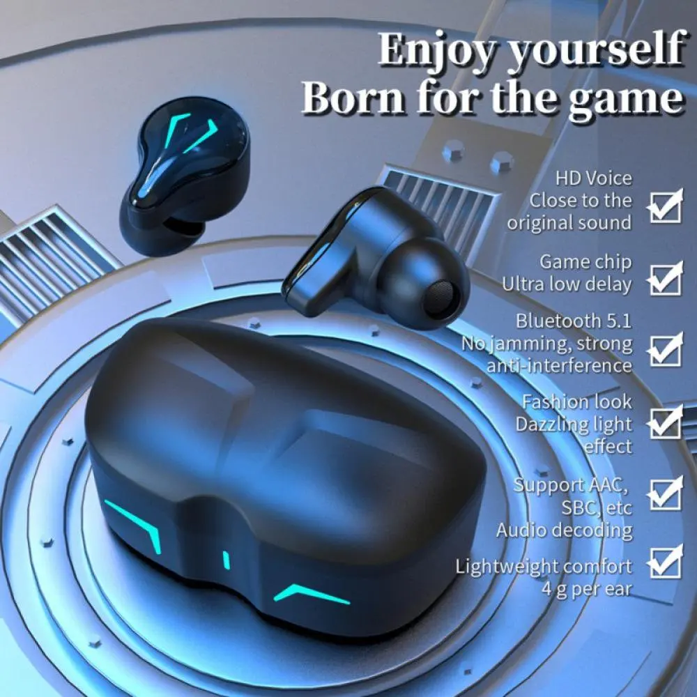 Low latency stereo sound anc mini wireless in-ear sports headphones with microphone