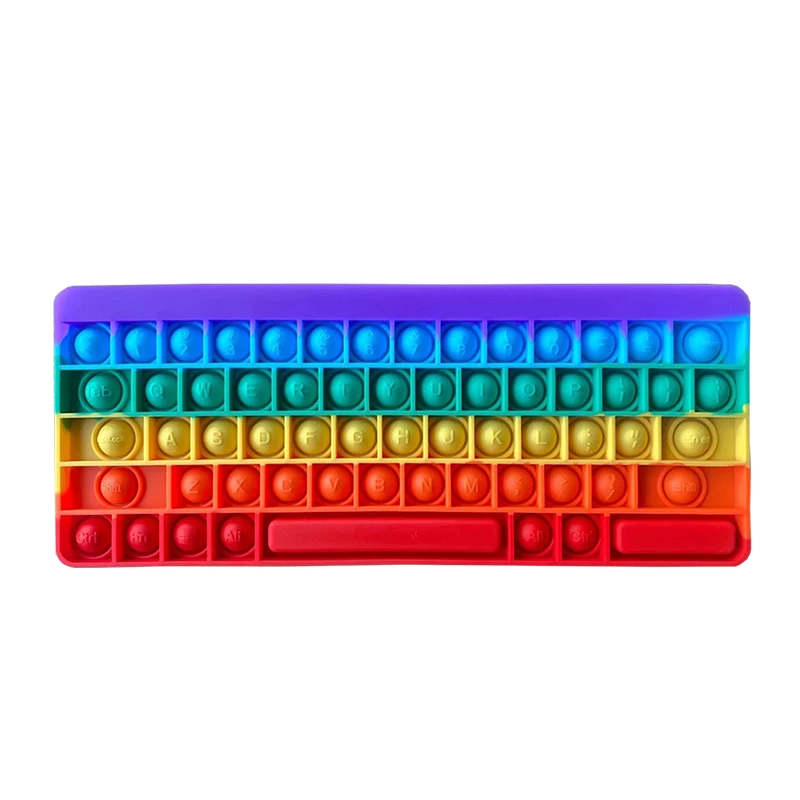 Autism Kids Educational Toy Stress Relief Silicone Colorful Push Bubble Keyboard Game Sensory Rainbow
