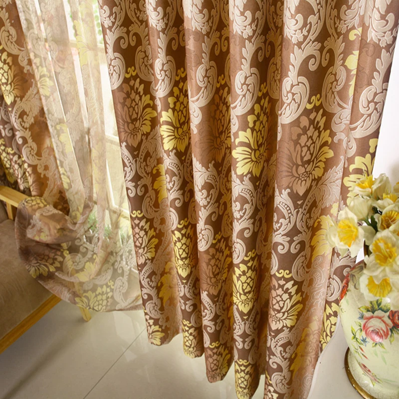 Luxury living room curtain  with blackout  ready made curtains gold color