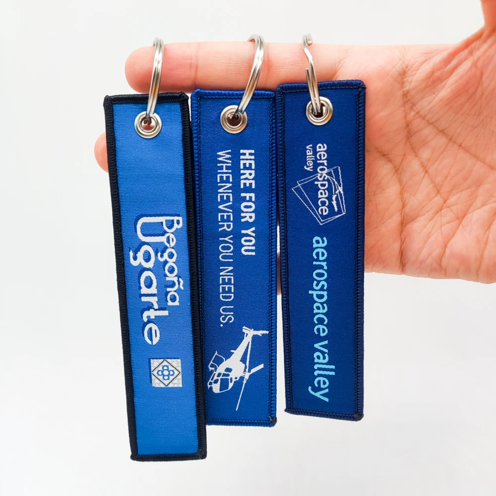 RFID China Stock Double Sided Fabric Embroidered Key Chain With Hook With Key Rings