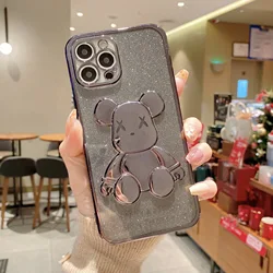glitter transparent Silicone Lens Protection Cover Cute Bear Plating Phone Case for iPhone13 11 12 xs promax