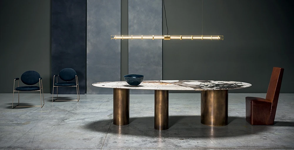 Marble Top Oval Dining Table Set Modern Dining Table Set Natural Italian Designs 2.4 M 10 Seater Dining Room Furniture