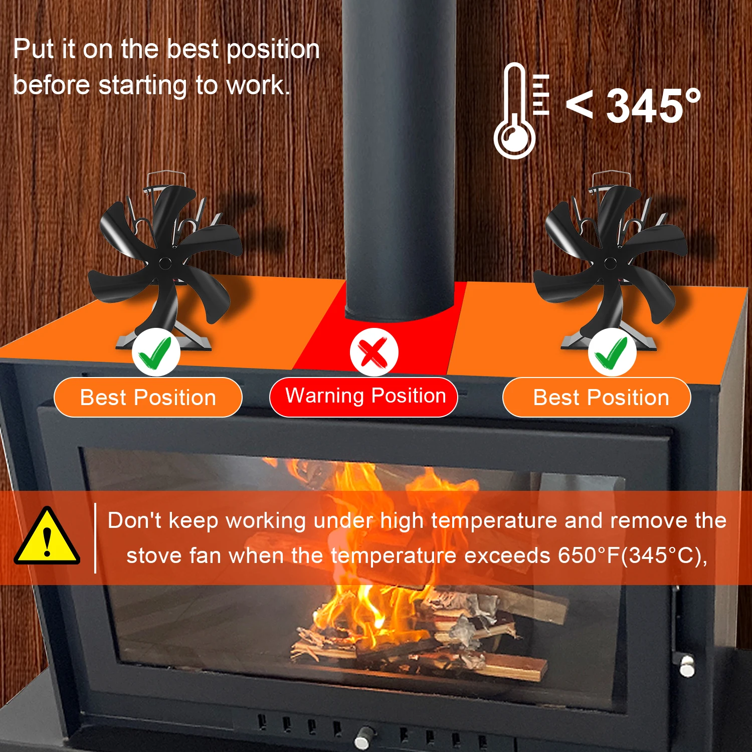 Wood Stove Fan Heat Powered 6 Blades Fireplace Fan Heat Stove Top Fan