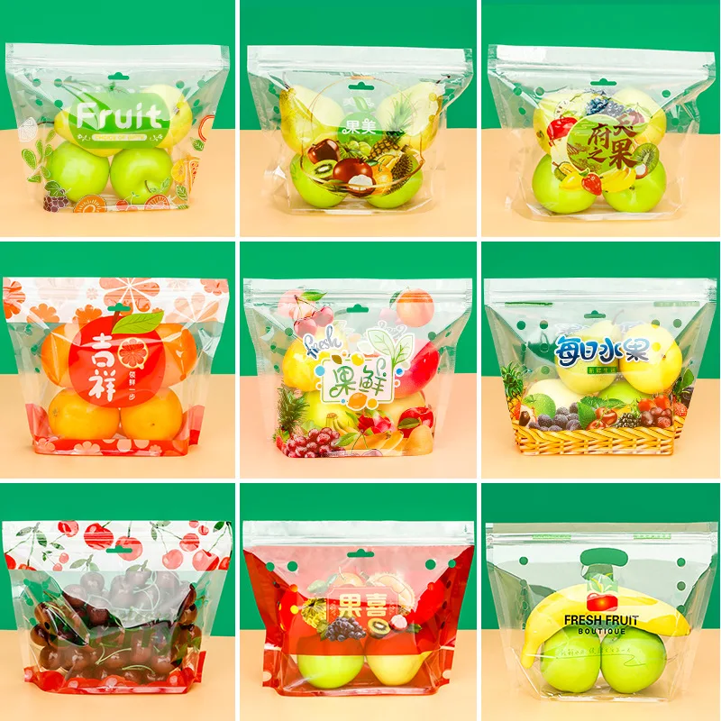 Wholesale Fruit Grape Plastic Ziplock Bag Vegetable Fruit Keep Fresh Custom Packing Bags With Vent Holes And Handle