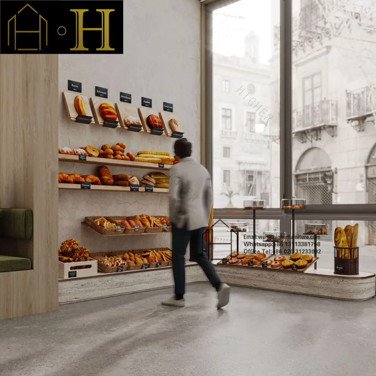 Bakery Store Display Showcase Design Wooden Bakery Display Cabinet Retail Shelves Glass Display Counter For Bakery Shop