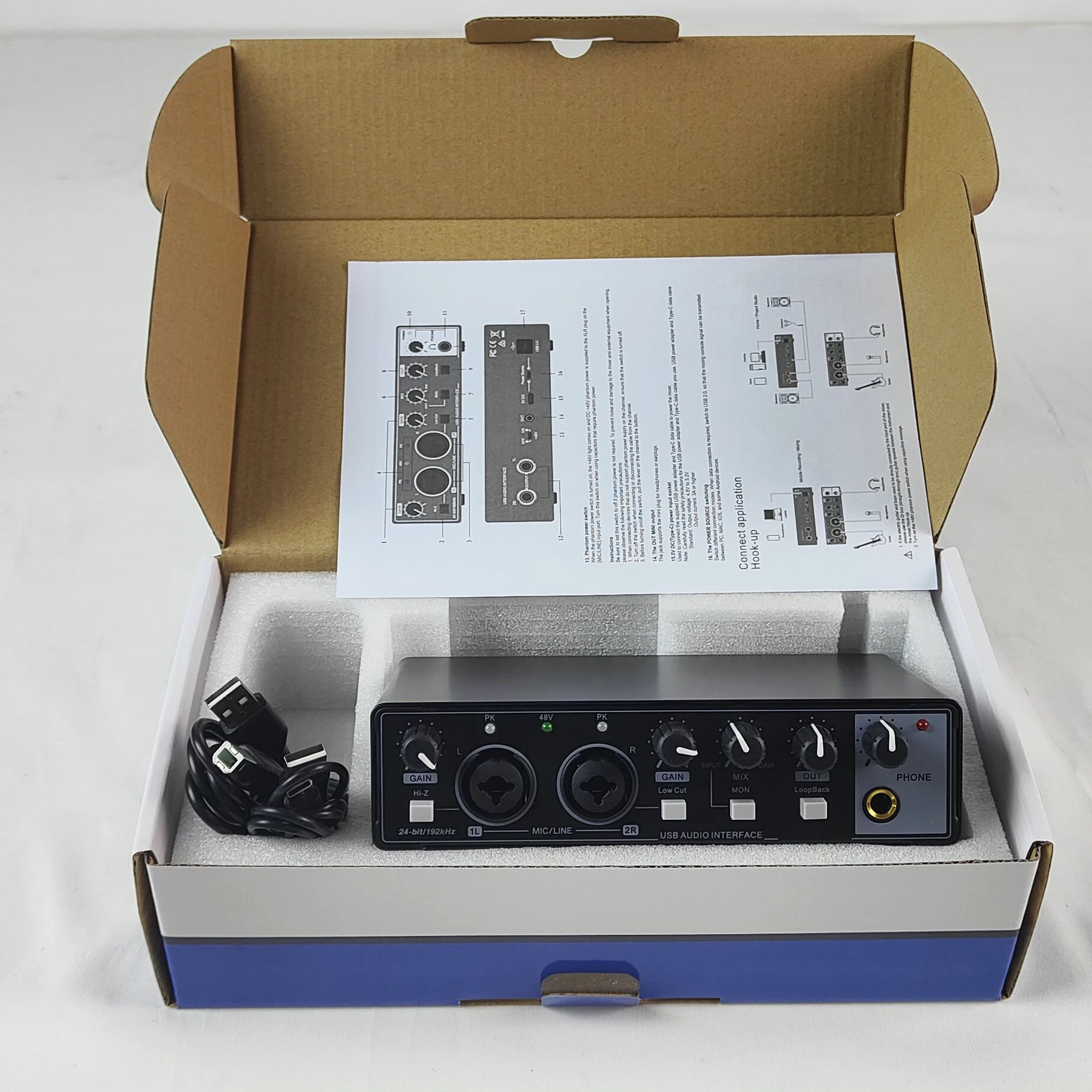 GAX-MD22P Professional Studio Audio Interface 2 in 2 out USB Audio Mixer Recording Podcast Sound Card
